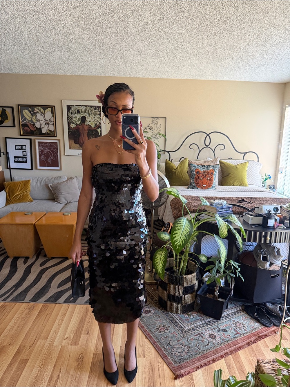 Revolve NBD Vita Black Sequin Midi Dress